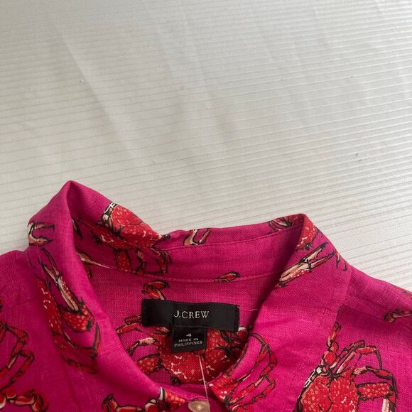 NWT J. Crew Ratti Linen King Crab Print Button Up Shirt Size 4 New - Picture 3 of 8
